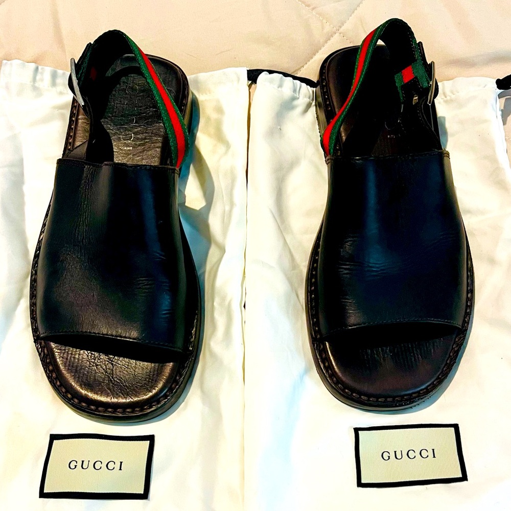 GUCCI LUXURY DARK BROWN LEATHER SANDALS SIZE 8 G fits like a 9 to 9.5 US